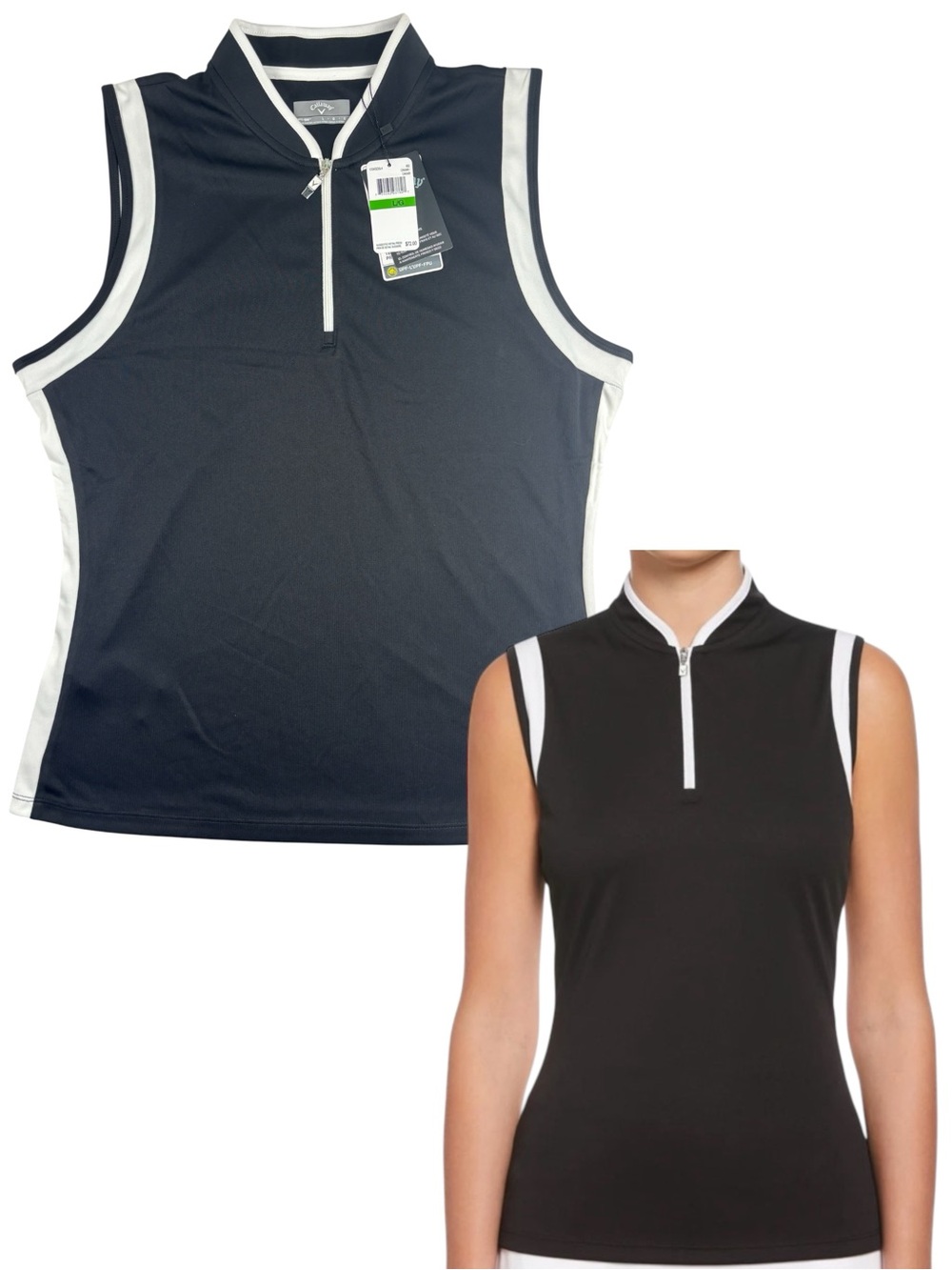 Callaway Womens Color Block Mandarin Collar Golf Polo Sleeveless Shirt Size L